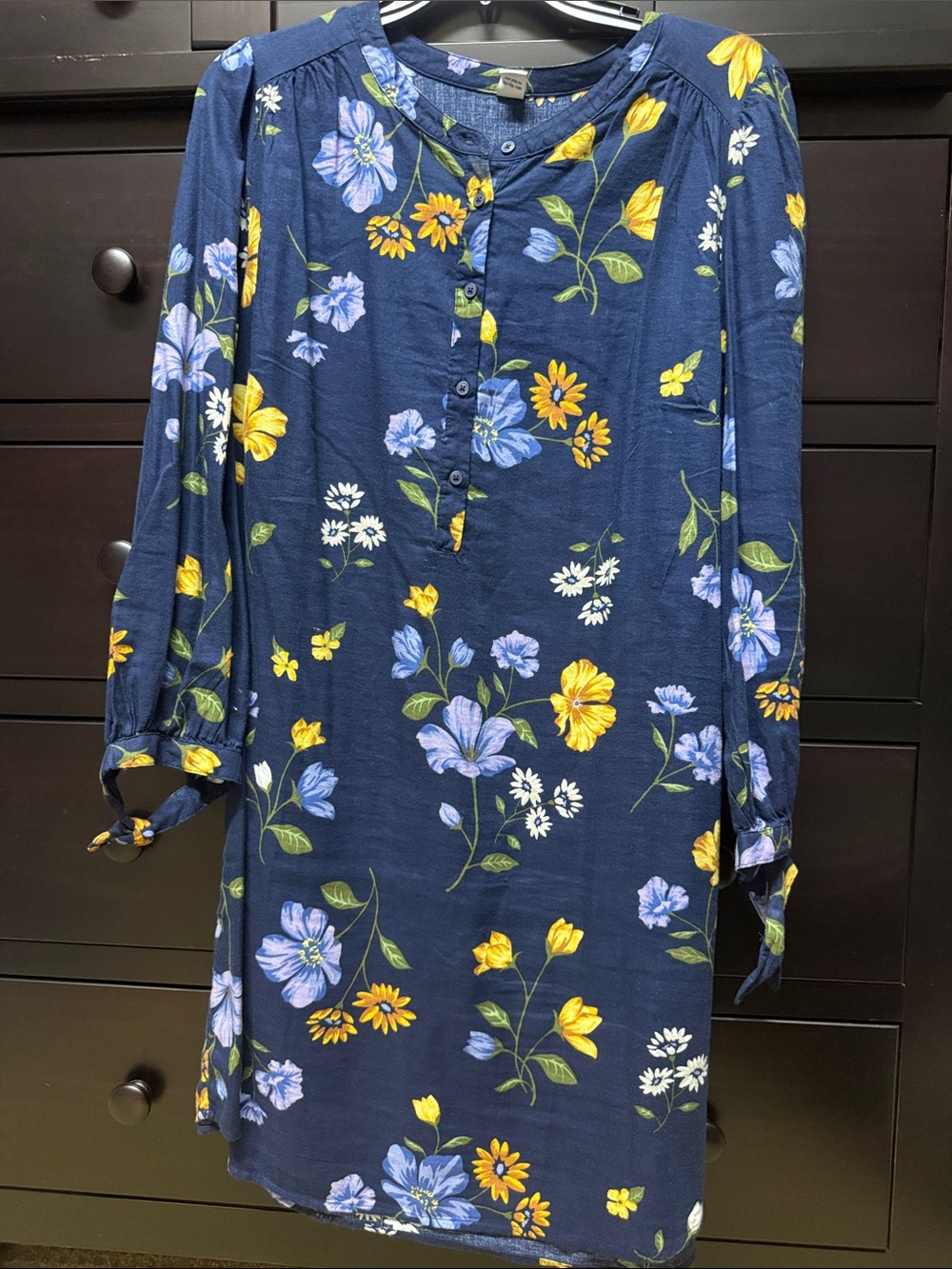 Old Navy Navy Floral Long Sleeve Tunic Dress - Blue & Yellow
